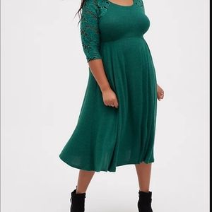 SKATER MIDI DRESS - SUPER SOFT PLUSH LACE GREEN